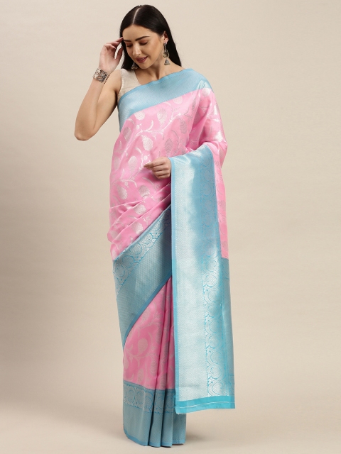 

Mitera Pink & Blue Pure Silk Woven Design Kota Saree