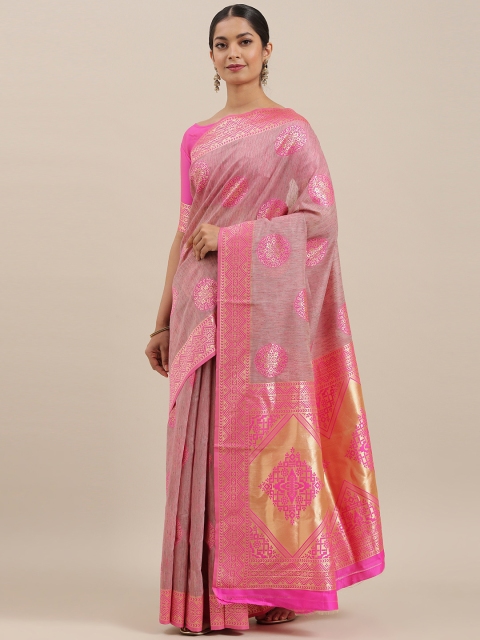 

Mitera Pink & Gold-Coloured Woven Design Kanjeevaram Celebrity Saree