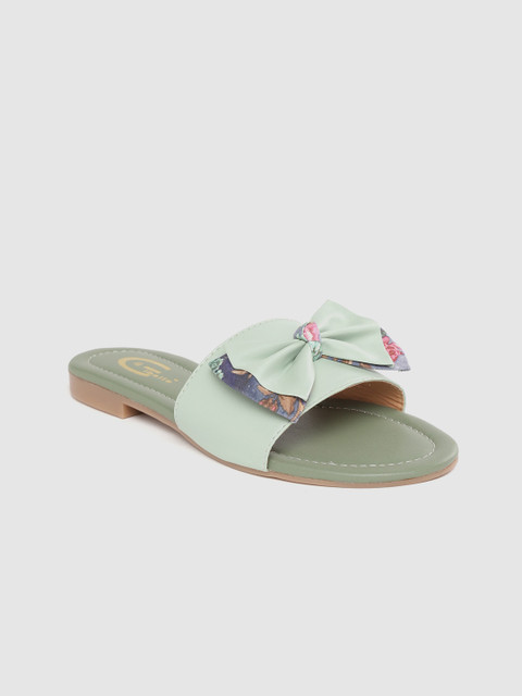 

Gibelle Women Green & Blue Printed Bow Detail Open Toe Flats