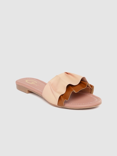 

Gibelle Women Peach-Coloured & Brown Colourblocked Ruffled Open Toe Flats