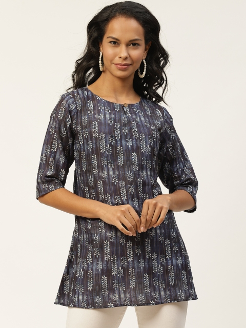 

shiloh Navy & Off-White Printed A Line Kurti, Navy blue