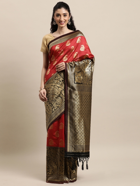 

Mitera Red & Black Woven Design Zari Silk Blend Banarasi Saree