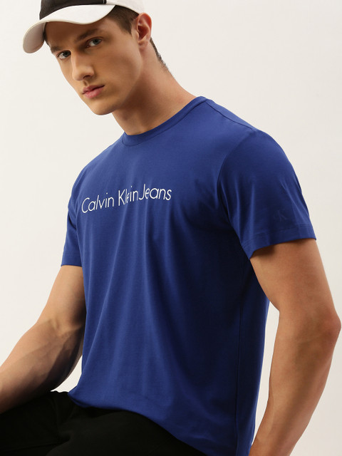 

Calvin Klein Jeans Men Blue Brand Logo Print Round Neck T-shirt