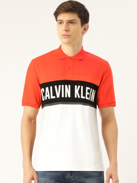 

Calvin Klein Jeans Men Peach-Coloured Colourblocked Polo Collar T-shirt