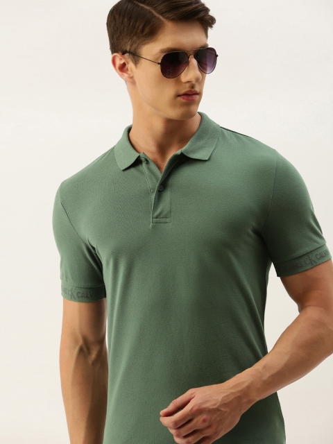 

Calvin Klein Jeans Men Olive Green Solid Polo Collar T-shirt