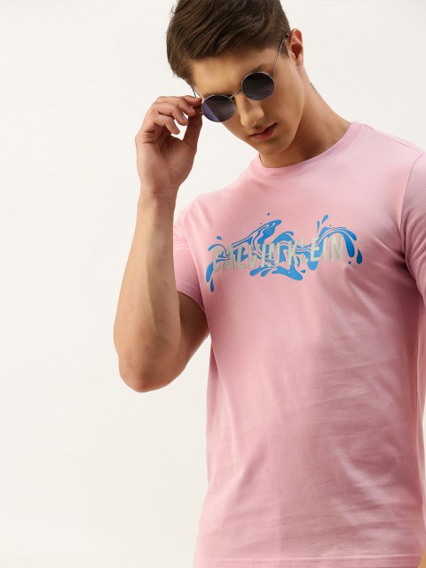 

Calvin Klein Jeans Men Pink & Blue Brand Logo Print T-shirt