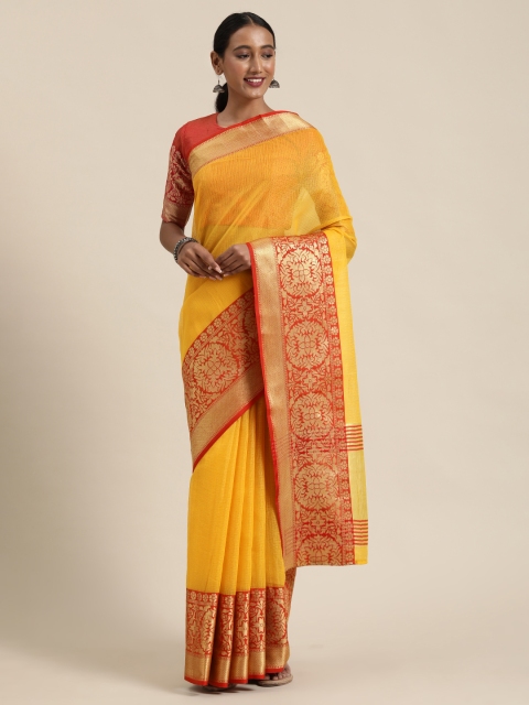 

Saree mall Mustard Yellow Solid Banarasi Saree