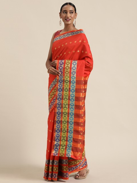 

Saree mall Red & Gold-Toned Silk Blend Woven Design Banarasi Saree
