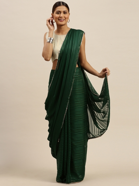 

Saree mall Green & Black Pure Georgette Striped Mysore Silk Saree