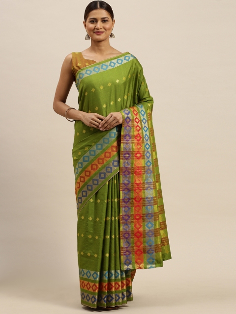 

Saree mall Green & Gold-Toned Silk Blend Woven Design Banarasi Saree