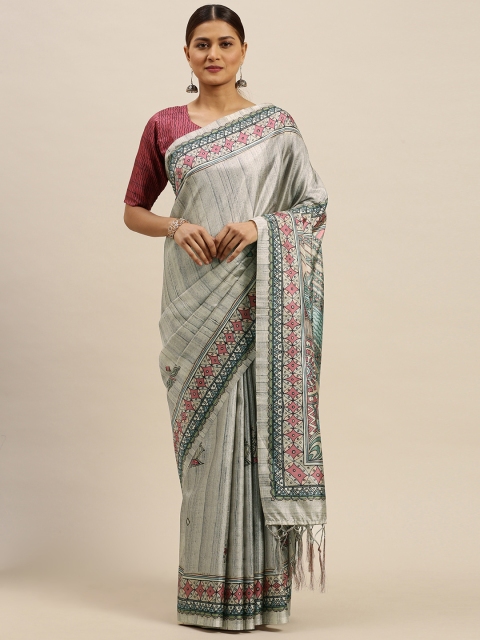 

Saree mall Grey & Pink Net Printed Saree