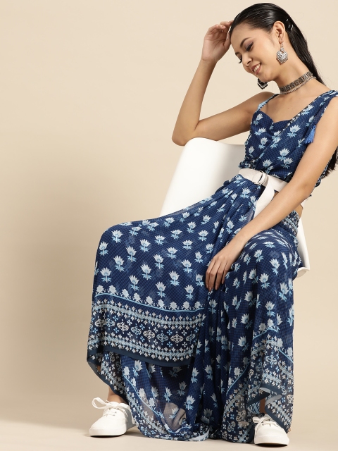 

Inddus Blue & White Pure Georgette Printed Saree