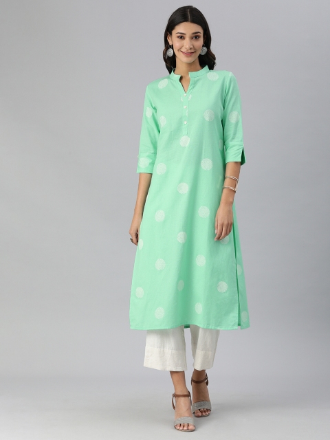 

Swishchick Women Sea Green & White Printed Kurta