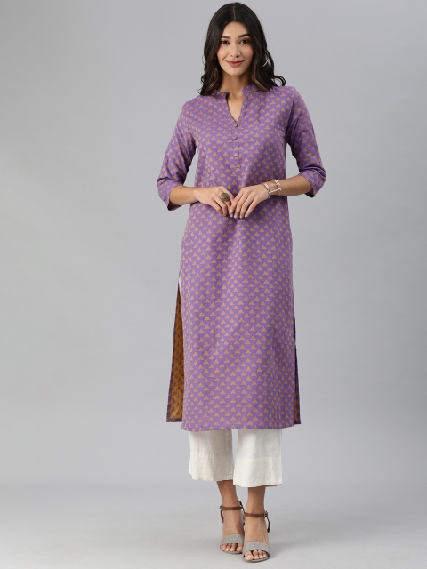

Swishchick Women Lavender & Yellow Woven Design Dobby Handloom Kurta