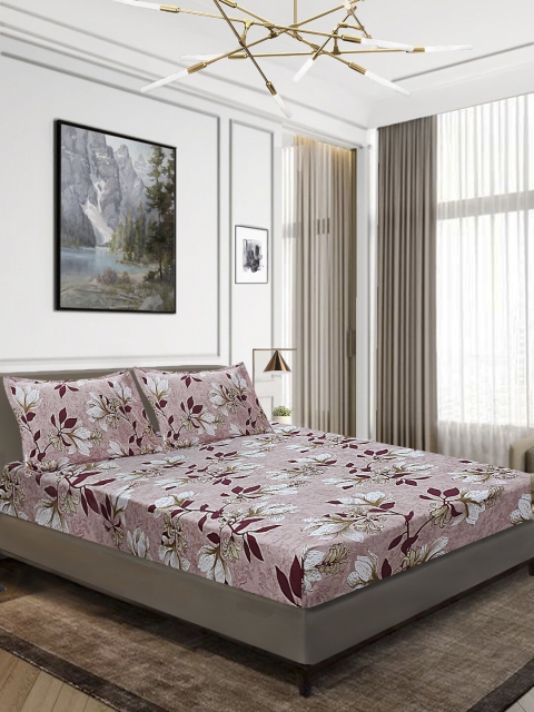 

Aura Maroon Floral 144 TC Cotton 1 King Bedsheet with 2 Pillow Covers