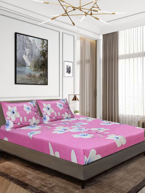 

Aura Pink & White Floral 144 TC Cotton 1 King Bedsheet with 2 Pillow Covers