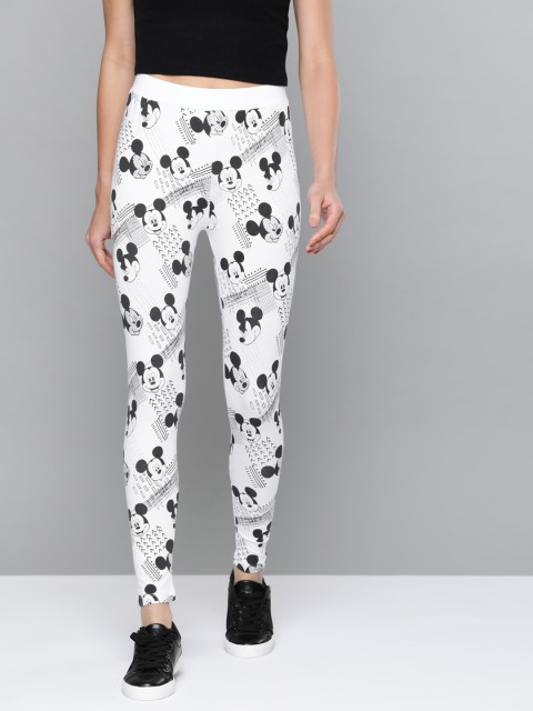 

Kook N Keech Disney Women White & Black Mickey Mouse Print Ankle Length Leggings