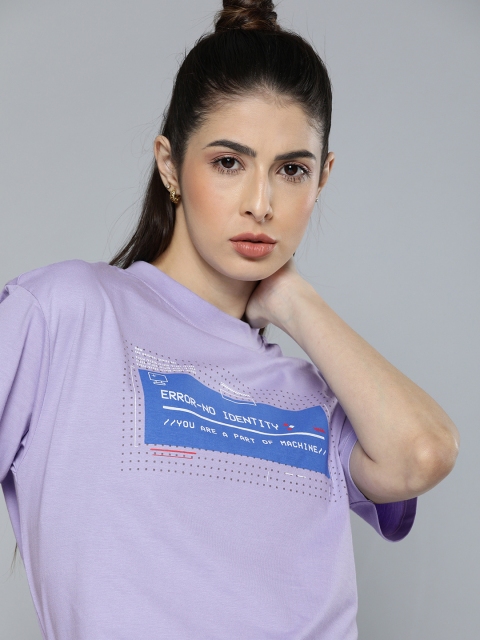 

Kook N Keech Women Lavender Typography Printed Drop-Shoulder Sleeves T-shirt