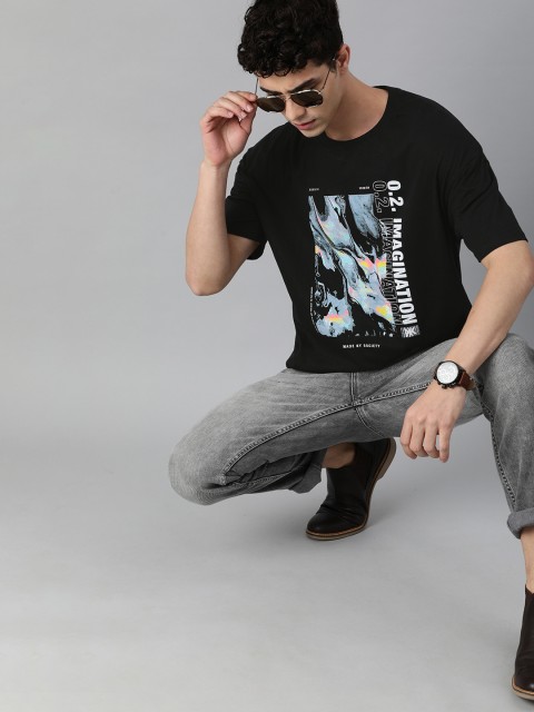 

Kook N Keech Men Black & Blue Pure Cotton Printed T-shirt