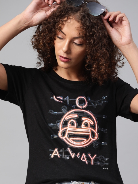 

Kook N Keech Emoji Women Black Pure Cotton Printed Pure Cotton T-shirt
