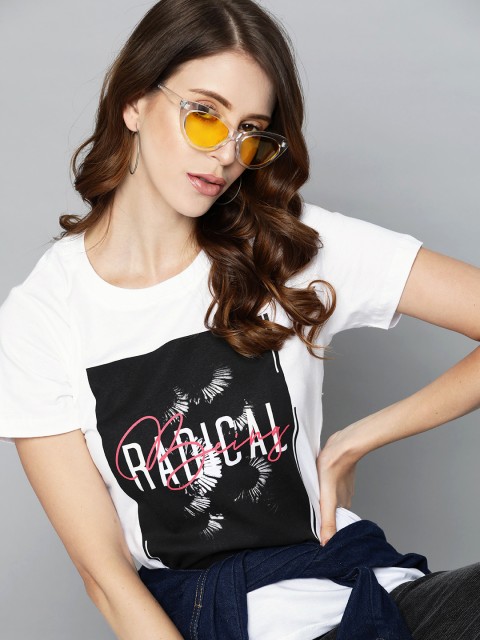 

Kook N Keech Women White & Black Typography Printed T-shirt