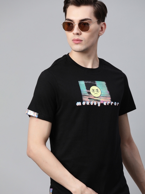 

Kook N Keech Emoji Men Black & Yellow Pure Cotton Printed T-shirt