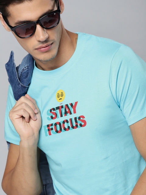 

Kook N Keech Emoji Men Blue Typography Printed Cotton T-shirt