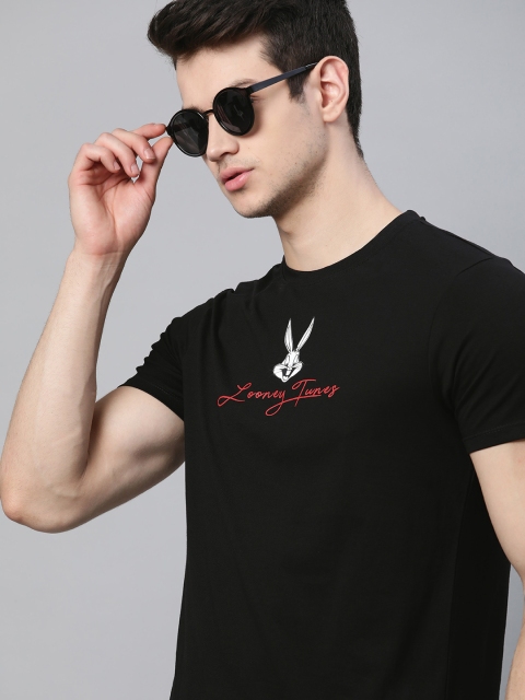 

Kook N Keech Looney Tunes Men Black & White Pure Cotton Printed T-shirt