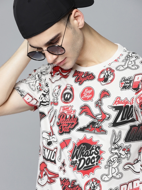 

Kook N Keech Looney Tunes Men Off-White Red Pure Cotton Printed Pure Cotton T-shirt
