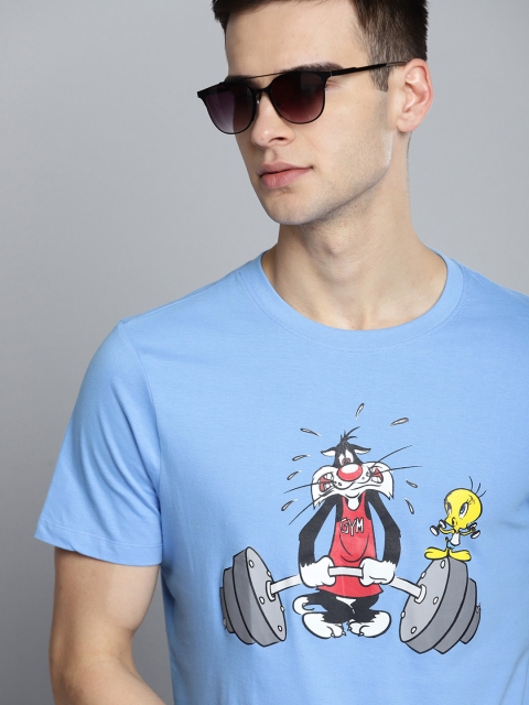 

Kook N Keech Looney Tunes Men Blue & Black Pure Cotton Tweety Printed T-shirt