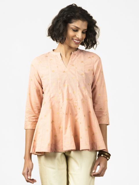 

Fabindia Women Peach-Coloured & Golden Printed Panelled A-Line Tunic