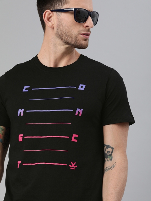 

WROGN Men Black Striped Round Neck T-shirt