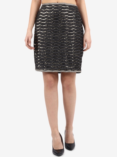 

Diwaah Women Black & Silver-Coloured Embellished Straight Skirt