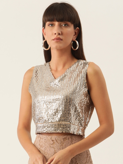 

ZOELLA Women Grey Embellished Crop Top