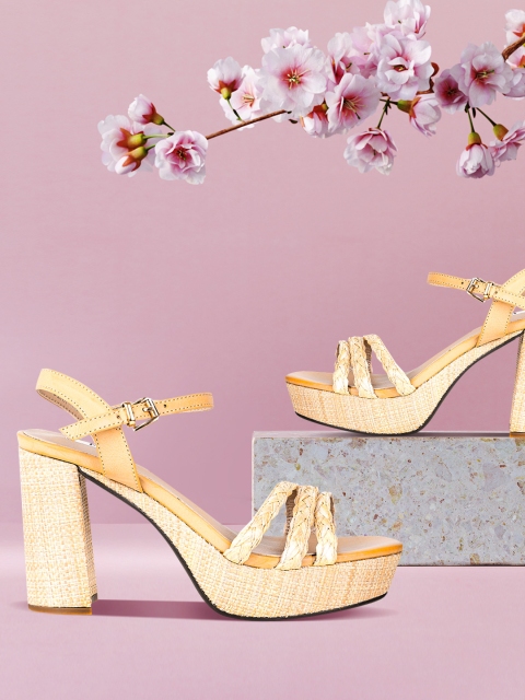 

ELLE Women Beige Woven Design Platform Heels