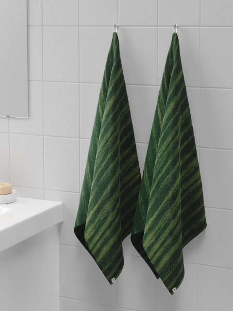 

Himeya Set Of 2 Green Striped 500 GSM Organic Cotton Sustainable Hand Towels