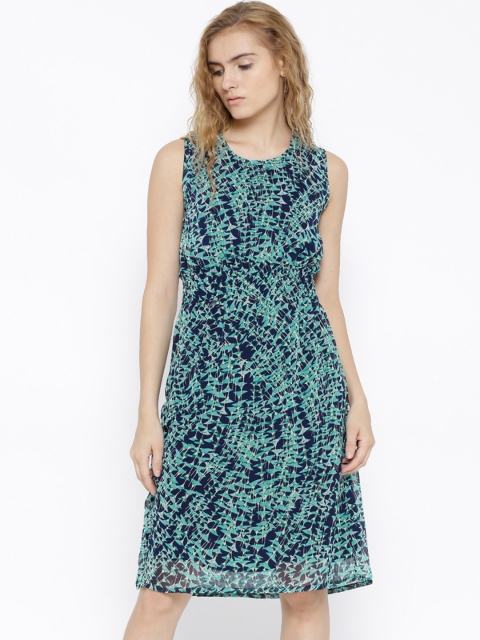 

Sera Teal Green & Navy Polyester Printed A-Line Dress