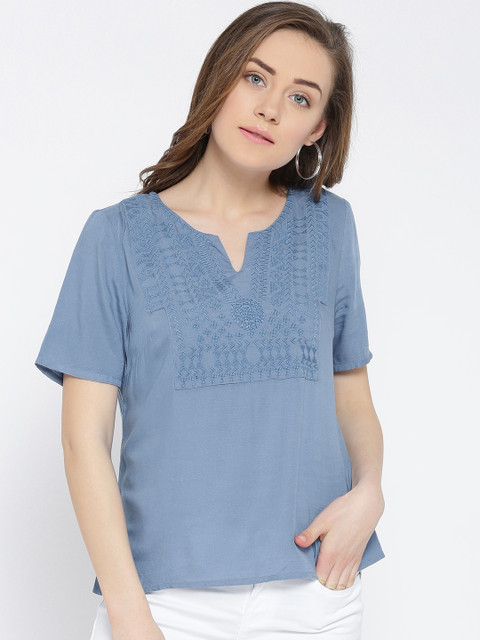 

Vero Moda Blue Embroidered Detail Top