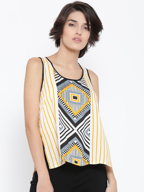 

Vero Moda White & Yellow Printed Striped Top
