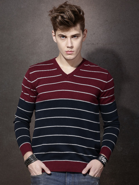 

Roadster Maroon & Navy Striped Sweater