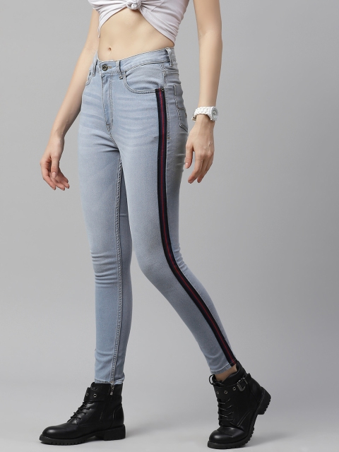 

Roadster Women Blue Solid Super Skinny High-Rise Side Stripes Stretchable Cropped Jeans