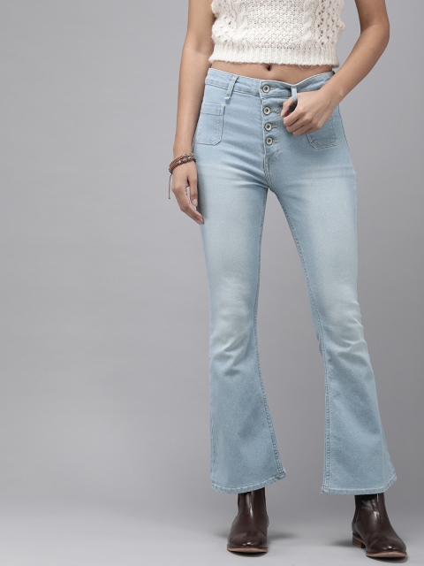 

Roadster Women Blue High-Rise Bootcut Light Fade Stretchable Jeans
