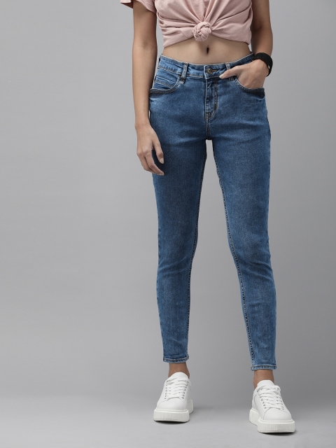 

The Roadster Lifestyle Co Women Blue Super Skinny Fit Mid-Rise Clean Look Jeans
