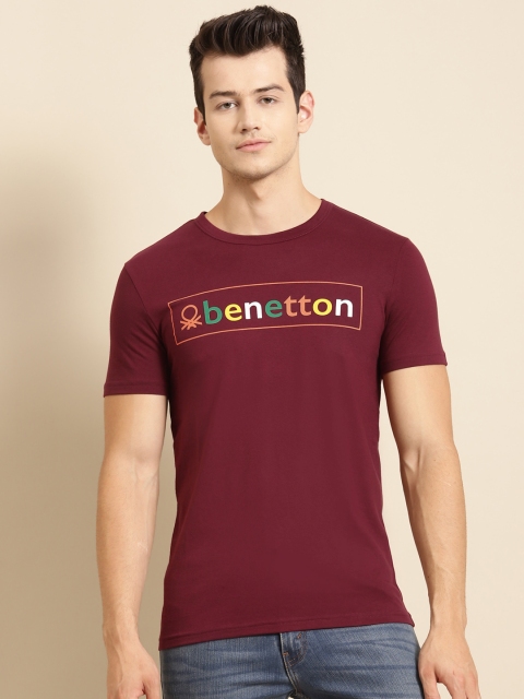 

United Colors of Benetton Men Maroon Brand Logo T-shirt