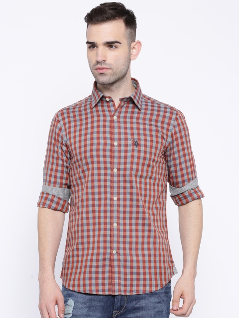 

U.S. Polo Assn. Men Rust Slim Fit Checked Casual Shirt