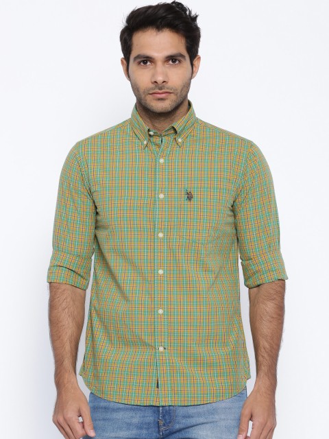 

U.S. Polo Assn. Green & Mustard Yellow Checked Tailored Fit Casual Shirt