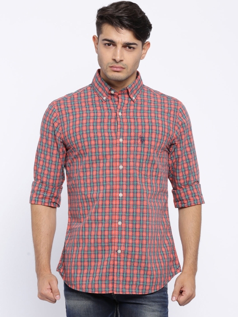 

U.S. Polo Assn. Orange & Navy Checked Tailored Fit Casual Shirt