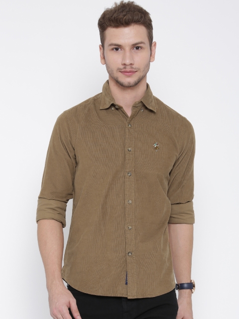 

U.S. Polo Assn. Men Olive Brown Tailored Fit Corduroy Shirt