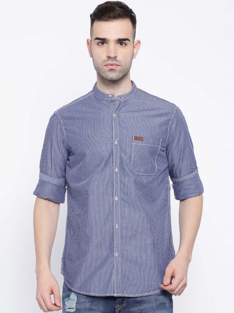

U.S. Polo Assn. Denim Co. Men Navy Blue & White Regular Fit Striped Casual Shirt
