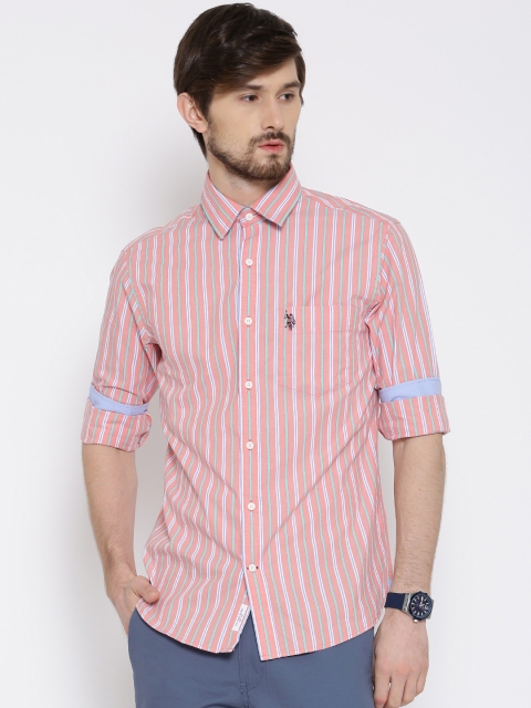 

U.S. Polo Assn. Peach-Coloured Striped Tailored Fit Casual Shirt